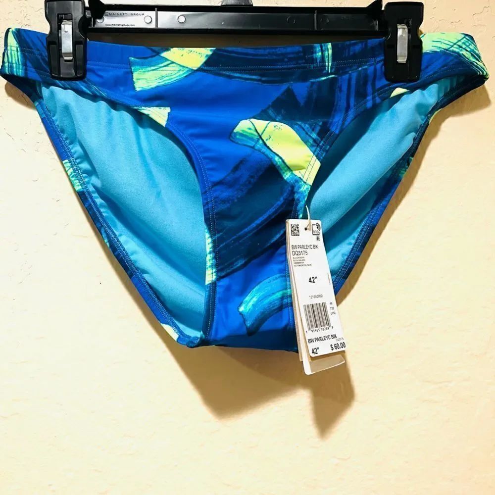 Adidas Parley Geometric Abstract Art Blue Yellow Low Rise Swim bottoms 42” = XL